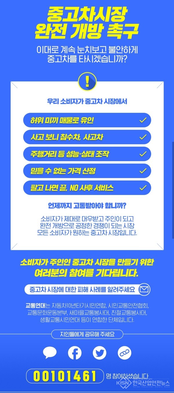 “중고차 시장, 소비자가 주인이다” 온라인 서명 참가자가 10만명을 돌파했다